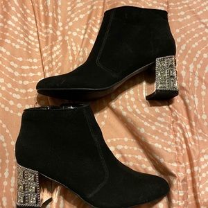 Black booties with beautiful silver detailed heel